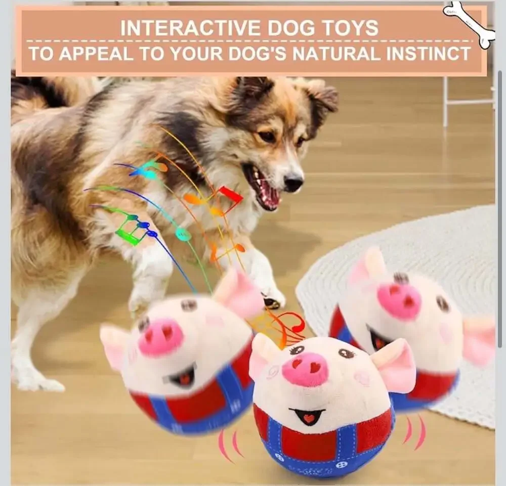 Jumping Squeaky Pig‎ Dog Toy with Recording and Music Modes